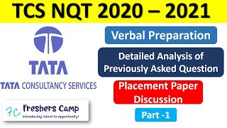 TCS NQT 2020  2021 Preparation  Verbal Ability  Part 1  TCS NQT Previous Year Question Paper [upl. by Ronoel]