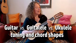 Same tuning and chords on guitar guitalele and ukulele  beginners tutorial  muziekles [upl. by Doughman]