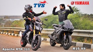 Tvs Apache RTR 310 Vs Yamaha R15 V4  Drag Race  Ye Kya Kah Diya isne R15 k bare me😱 [upl. by Airym174]