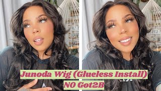 Junoda Wig Review  Glueless Lace Front Wig Install NO GOT2B [upl. by Namlaz]