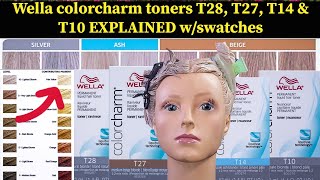 Wella colorcharm toners T28 T27 T14 and T10 EXPLAINED with swatches [upl. by Sitof955]