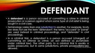 What is Defendant  defendant definition  defendant and plaintiff meaning \ urfu \ hindi [upl. by Ataynek26]