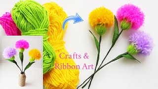 Easy Woolen Flower Making Idea  How to Make Beautiful Flower with Yarn  Amazing Woolen Crafts [upl. by Yvehc]