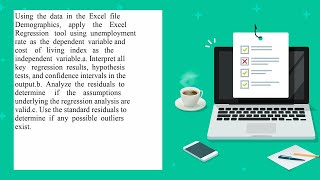 Using the data in the Excel file Demographics apply the Excel Regression tool using unemployment [upl. by Eleazar]