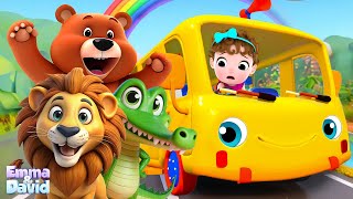 Wheels On The Bus Animals  More Nursery Rhymes amp Kids Songs  Emma amp David [upl. by Haroved]