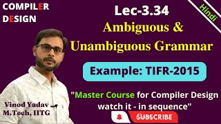 L334  TIFR2015 Ambiguous amp Unambiguous Grammar in Compiler Design  TOC [upl. by Canon332]