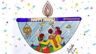 Diwali Drawing  Indian Festival Drawing  Diwali Celebration Drawing  Easy Diwali Drawing  Family [upl. by Mirth460]