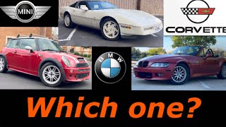 Whats The BEST Weekend Car MINI vs Z3 vs Corvette [upl. by Salokkin]