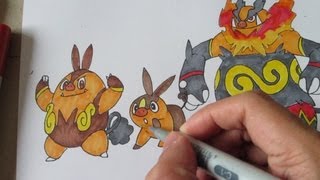 How to draw Pokemon No 498 Tepig No 499 Pignite No500 Emboar [upl. by Culver788]