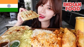 INDIAN FOOD MUKBANG 먹방 EATING WITH HANDS Veggie Korma Aloo Gobi Chicken Tikka Masala Samosa Naan [upl. by Skelton]