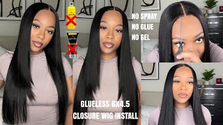 COMPLETELY GLUELESS CLOSURE WIG INSTALL FOR BEGINNERS  PRE CUT LACE AND PRE PLUCKED  Unice Hair [upl. by Jar735]