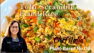 Tofu Scramble Fried Rice  whole food plant based  oil free cooking  oil free  chef julia [upl. by Lorri]