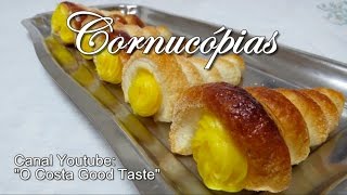 Receita de cornucópias de massa folhada com creme de confeiteiro [upl. by Yralam279]