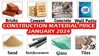 construction material price list january 2024 cement brick steel solid block m sand price [upl. by Turoff]