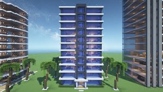 Minecraft tutorial How to build a modern hotel in Minecraft 7 amp interiorSTRAIGHTFORWARD TUTORIAL [upl. by Asia457]