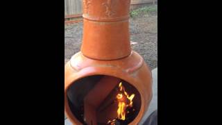 Chiminea or Kiva fire my first one in the new clay chimney outdoor fireplace [upl. by Cesaria235]