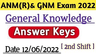 ANMamp GNM Exam Answer key 2022  GNM amp ANM GK answer keys 2022  GNMANM General knowledge ans keys [upl. by Hteboj]