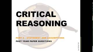 Critical Reasoning  Statements and Assumptions  Past Year Questions [upl. by Adnilrev627]