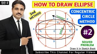 HOW TO DRAW ELLIPSE BY CONCENTRIC CIRCLE METHOD SOLVED PROBLEM 2 LECTURE IN HINDI [upl. by Yelkcub]