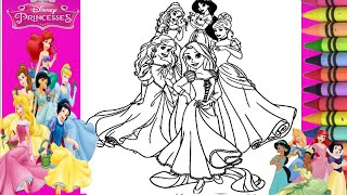 All Disney princesses TogetherColoring Disney Princess RapunzelBelleCinderellajasmineColoring [upl. by Tabor]