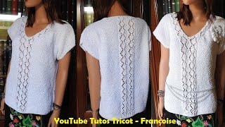 Tuto Tricot Pull Débardeur Femme col V en 5 tailles au point de Blé et point Ajouré création [upl. by Nalehp]