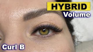 HYBRID LASH SET tutorial  eyelash extensions with B curl [upl. by Eirrot694]