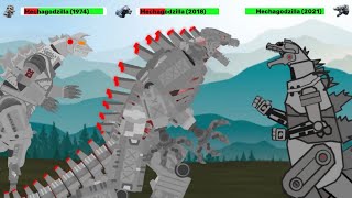 DC2 Mechagodzilla 1974 vs Mechagodzilla 2018 vs Mechagodzilla 2021  ANIMATION with healthbars [upl. by Hairym]