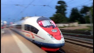 RZD RUSSIAN RAILWAYS Doublerake St PetersburgMoscow Sapsan Perigrine Falcon departs Tver station [upl. by Vladimir283]