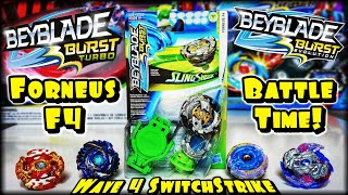 Beyblade Burst Turbo Battle Emperor Forneus F4 vs All Wave 4 Hasbro SwitchStrike Beyblades  Toys [upl. by Ellsworth580]