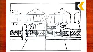 How To Draw Market  Draw Scenery Easily [upl. by Engdahl]