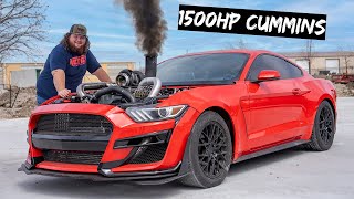 I Installed a 1500HP Diesel Engine In My Mustang [upl. by Kcirdes]