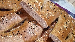 خبز الفوقاس الفرنسي بطريقة صحية 😋Fougasse bread😋Pain Fougasse healthy à la farine intégrale 😋 [upl. by Marlee292]