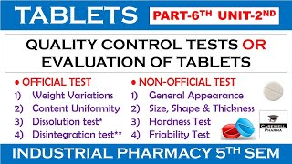 Quality control test  Evaluation of Tablet  Disintegration amp Dissolution test  P6 U2  Tablets [upl. by Vitale]