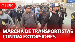 Transportistas hacen marcha exigiendo seguridad  Primera Edición  Noticias Perú [upl. by Aracahs]