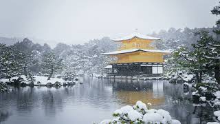 4K Japanese Temple Pond Snowing Weather Stock Video Free [upl. by Aitekram]