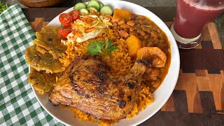 Cook Puerto Rican Food With Me Fried Chicken Pinto Beans Sazon Rice Tostones and Coleslaw [upl. by Eillehs]