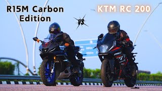 R15M Carbon Fiber Edition vs KTM RC 200  Amazing Drag Race ⚡ [upl. by Herzig]