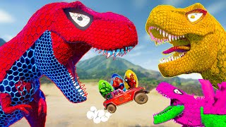 One Spiderman TRex vs Other Big Colorful Dinosaurs in Jurassic World IRex vs TRex Dino Fight [upl. by Aerahs471]