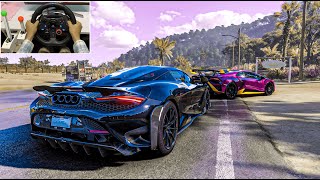 McLaren 765LT amp Lamborghini Huracán STO  Convoy  Forza Horizon 5  Logitech G29 Gameplay [upl. by Notsej]