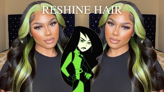 IT CAME LIKE THIS😱😍  VERY AFFORDABLE GREEN SKUNK STRIPE WIG INSTALL  Reshinehair 💚 [upl. by Anidal]