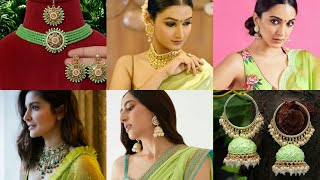 how to style jewellery with Parrot green Saree  green saree earrings ideas  jewellery for saree [upl. by Anairo785]