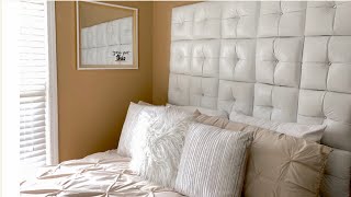 DIY Tufted Panel Headboard  No Sew Method  Decorating My Daughter’s Bedroom [upl. by Eanerb]