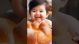 Cute baby eating big Bread asmr cutebaby eating aishorts shorts [upl. by Grane631]