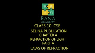 CLASS 10  ICSE  PHYSICS LECTURE 3  SELINA PUBLICATION  REFRACTION OF LIGHT  LAWS OF REFRACTION [upl. by Christianna]