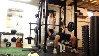 Supramaximal Eccentric Fat Grip Bench Press w Weight Releasers [upl. by Neyut692]