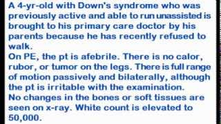 Pediatrics USMLE step3 MCQ and clinical case 1 Downs syndrome boy refused to walk [upl. by Ahsitnauq]