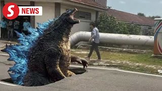 Kaiju memes flood social media as sinkhole appears in Melaka [upl. by Nelram677]