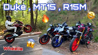 Hyper ride💚 with duke 390  R15M  MT15 🔥  Sunday ride🤩  r15m [upl. by Arri]