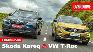 Skoda Karoq vs Volkswagen TRoc  Comparison  OVERDRIVE [upl. by Clothilde]