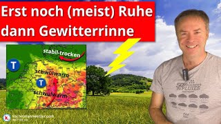 Am Wochenende nur einzelne Hitzegewitter  Am Montag Tiefdruckrinne mit zunehmender Gewittergefahr [upl. by Euqenimod]